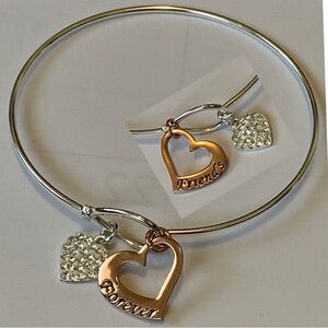 Rose Gld Fine Silvr Plated Crystal "Forever Friends" Heart Catch Bangle Bracelet